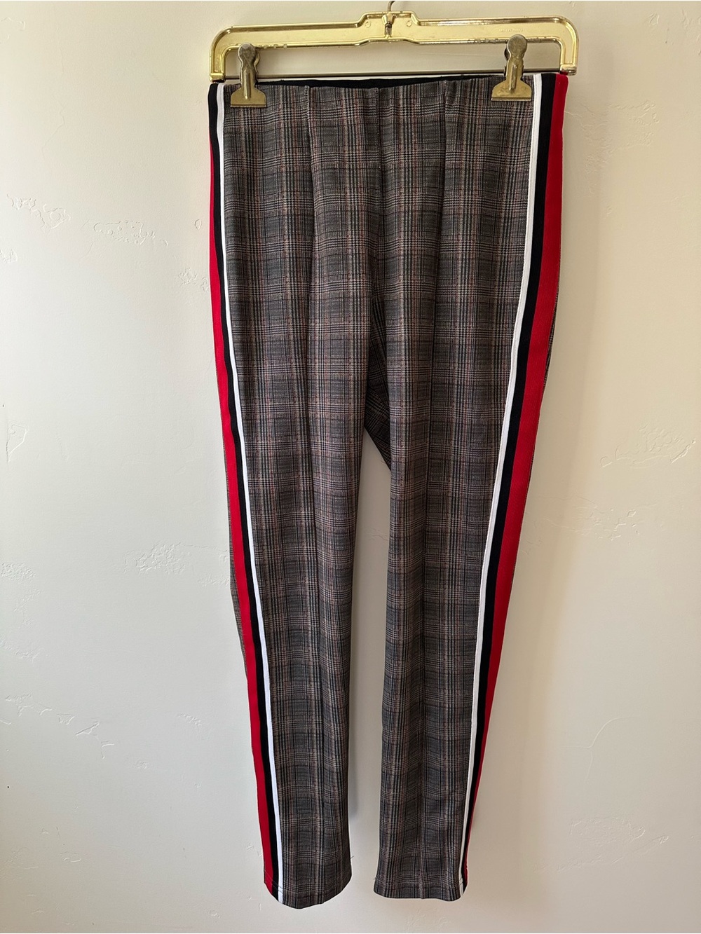 SANCTUARY Speedway Side Stripe Plaid Ankle Pants in Tan / Gray Size Small